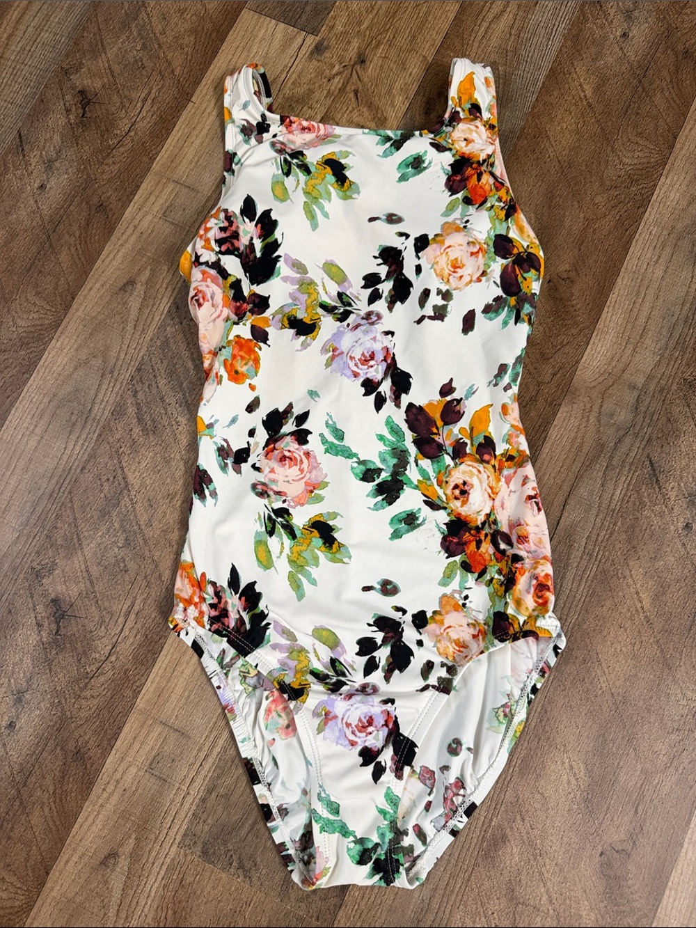 Bleu Ice Floral Print One-Piece Swimsuit - White Base with Multicolor Roses sz S